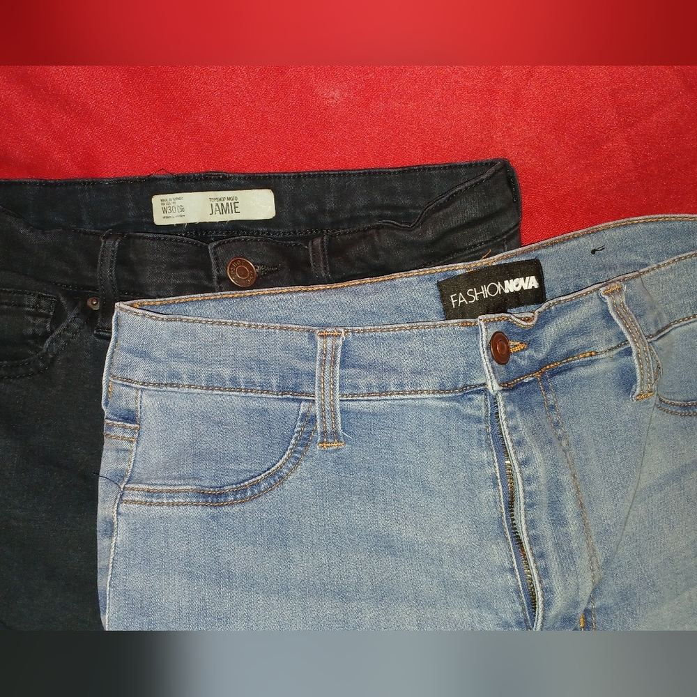 Two Pairs Of Junior Women's Jeans, Fashion Nova Blue Jamie Jeans Black, Size 13